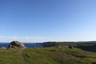 Scenic view of sea against blue sky