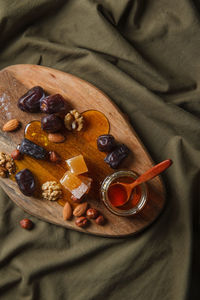 High angle view of breakfast on table