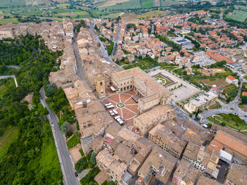 High angle view of buildings in city