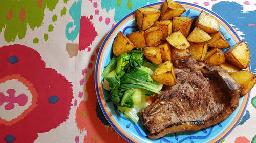 High angle view of meal served in plate