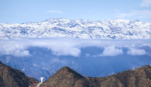 Scenic view of mountains against cloudy sky