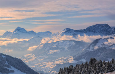 Scenic view of snowcapped mountains against sky