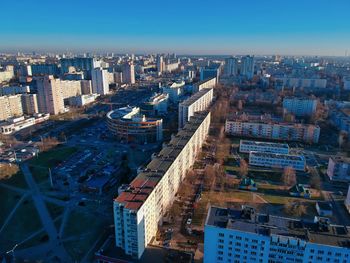 High angle view of buildings in city