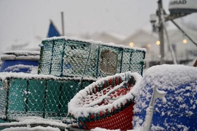Close-up of fishing stack on snow