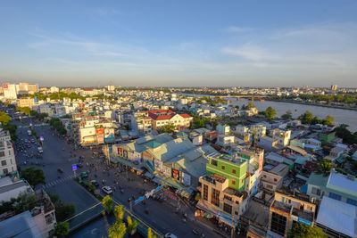 High angle view of townscape against sky