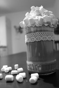 Close-up of ice cream on table