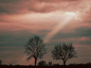 Silhouette of bare tree against cloudy sky