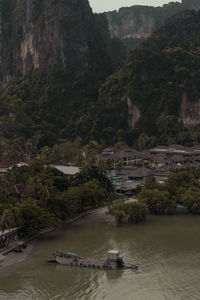 High angle view of river by trees