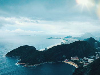 High angle view of bay against sky