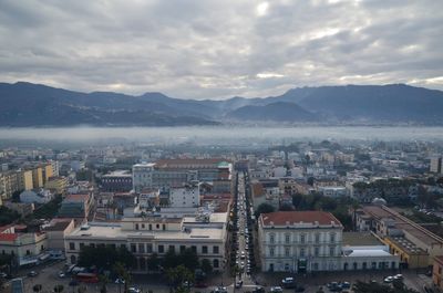 High angle shot of townscape against sky