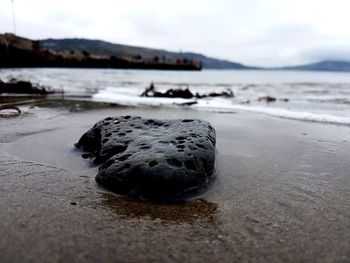 Surface level of beach against sky