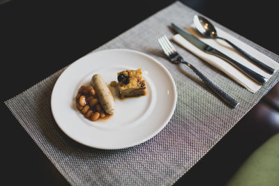 High angle view of breakfast in plate on table