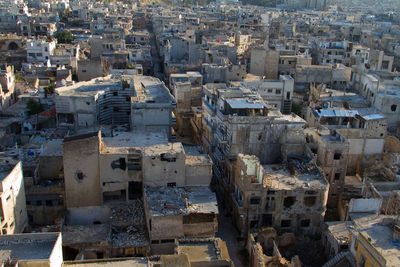 High angle view of buildings in city