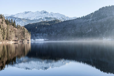 Scenic view of frozen lake against mountain range