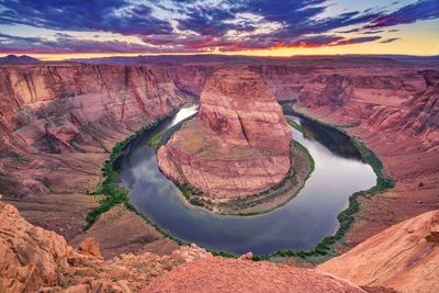 Aerial view of rock formations in river