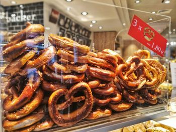 Close-up of sausages for sale at store