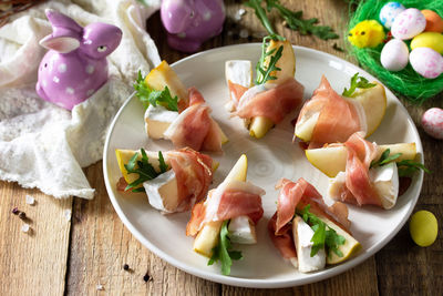 High angle view of salad in plate on table