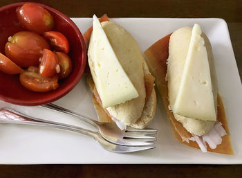 Close-up of served food on table