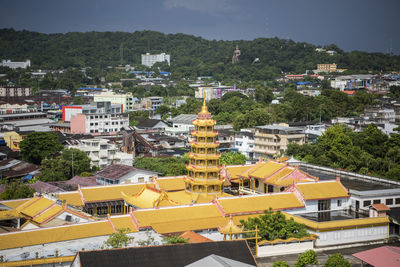 High angle view of buildings in city