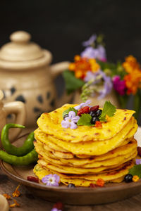 Close-up of cake in plate on table