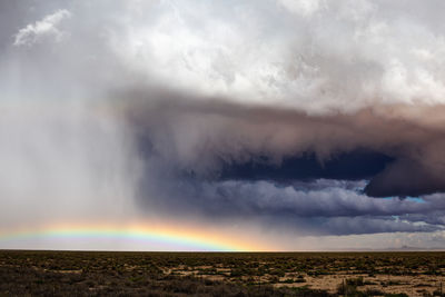 Scenic view of rainbow against cloudy sky