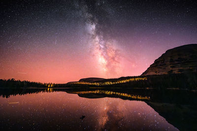 Scenic view of lake against sky at night