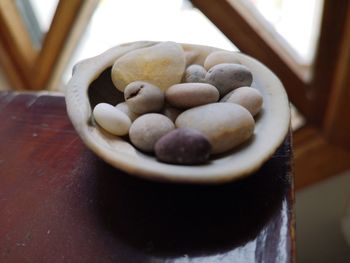 Close-up of eggs in bowl on table