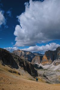 Scenic view of mountains against cloudy sky