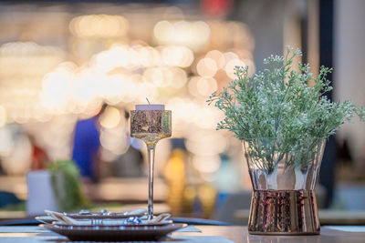 Close-up of arranged table in restaurant