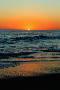 Scenic view of sea at sunset