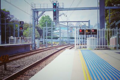 Railroad station platform against sky