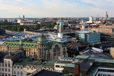 High angle shot of townscape against sky