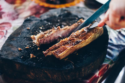 Close-up of meat on barbecue grill