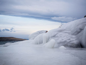 Snow covered landscape against sky