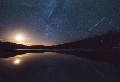 Scenic view of lake against star field at night