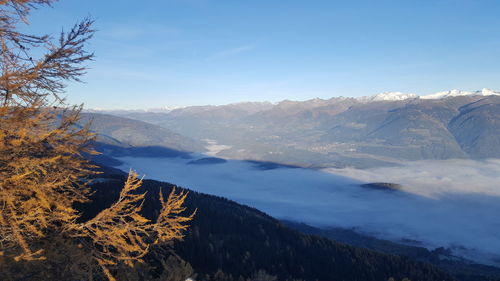 Scenic view of mountains against sky during winter