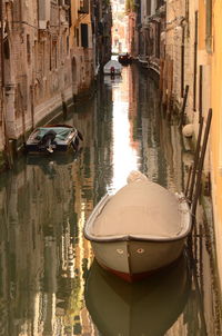 High angle view of canal in city