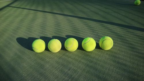 High angle view of multi colored balls on table