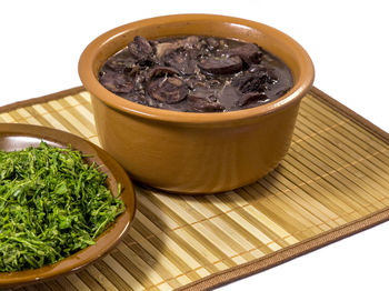 High angle view of food in bowl on table