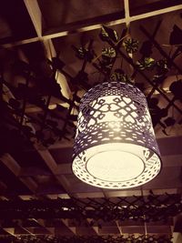 Low angle view of illuminated pendant light