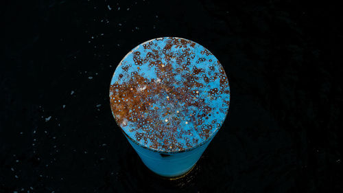 High angle view of blue water on table