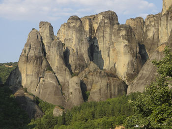 Low angle view of mountains against cloudy sky