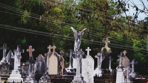 Low angle view of statue against trees