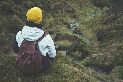 Rear view of man looking at mountain