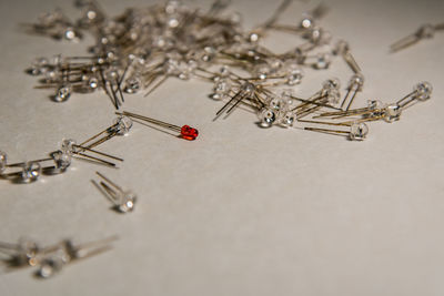 High angle view of chain on table