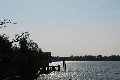 Scenic view of lake against clear sky