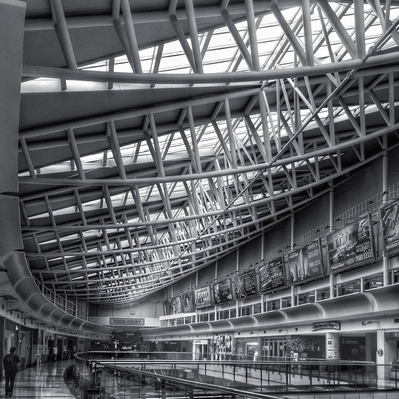 architecture, built structure, low angle view, metal, building exterior, indoors, architectural feature, city, pattern, metallic, modern, travel destinations, bridge - man made structure, engineering, ceiling, day, famous place, connection, no people, building