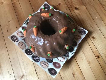 High angle view of cake on table