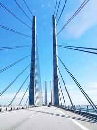 Low angle view of suspension bridge against sky