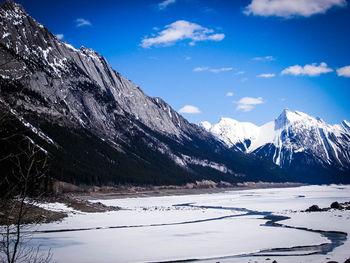 Scenic view of snowcapped mountains against sky